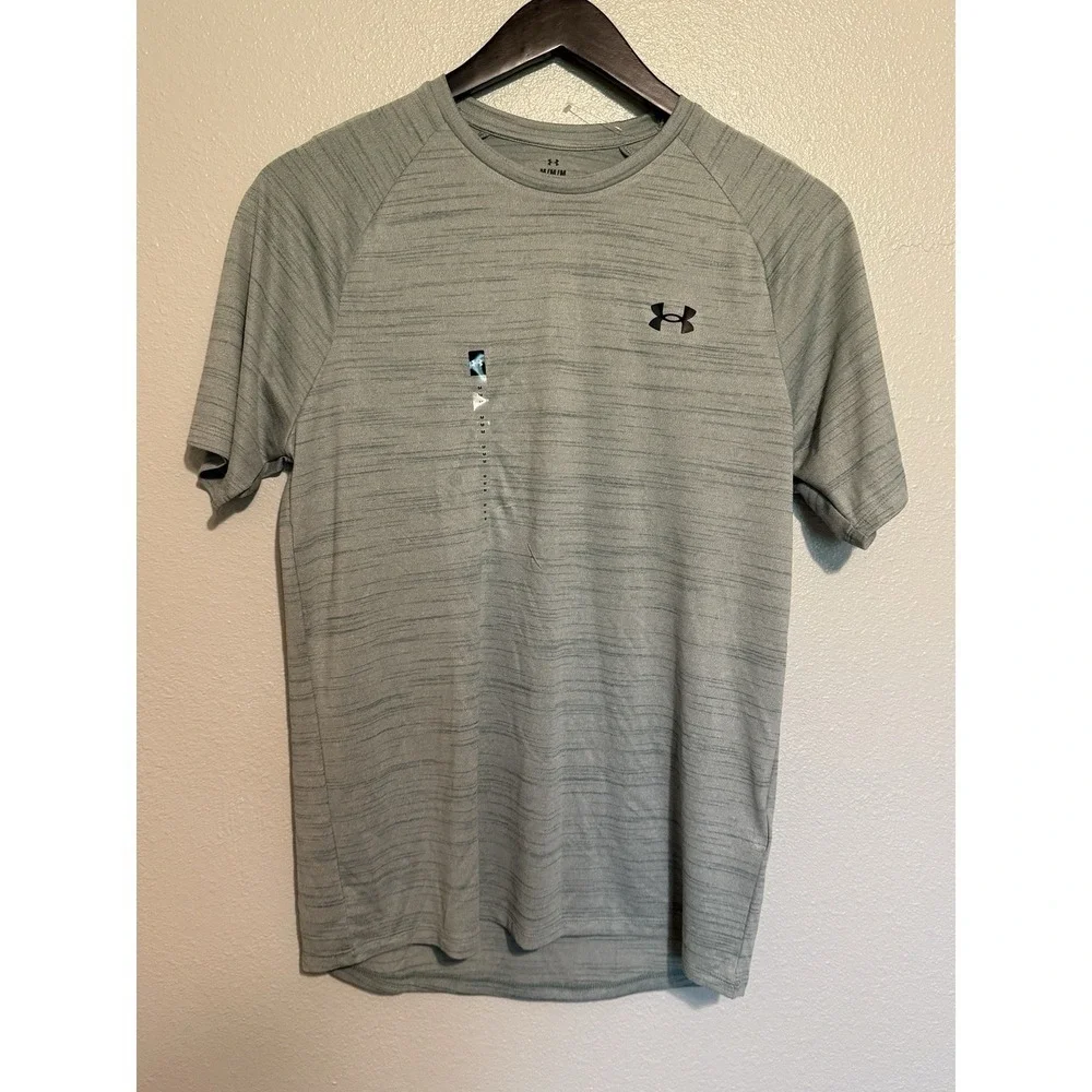 Under Armour Men's M The Tech Tee‎ White Gray Stripe Performance Wear